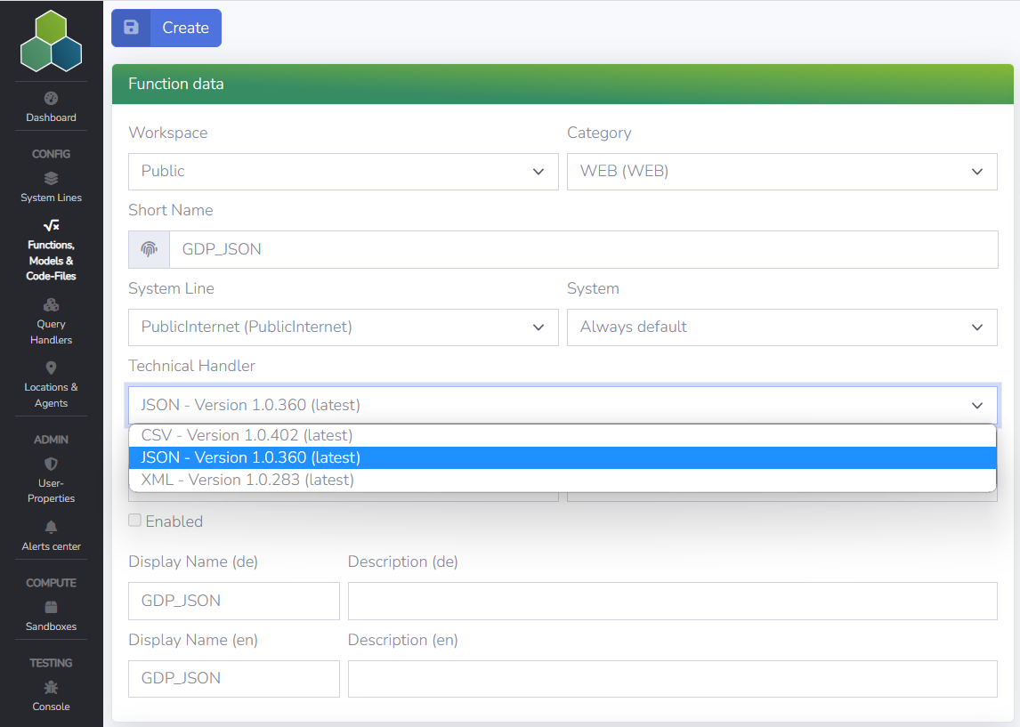 Create Function for JSON REST API