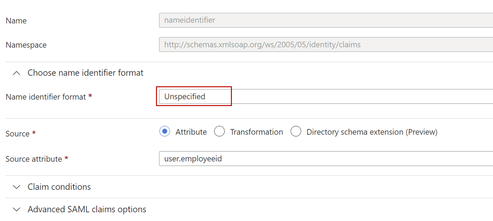 Set Identifier Format to &quot;Unspecified&quot;